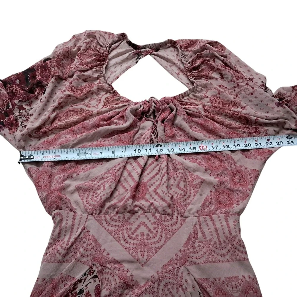 Free People Seven Wonders Mini Dress Women's Large Pink Open Back Long Sleeve